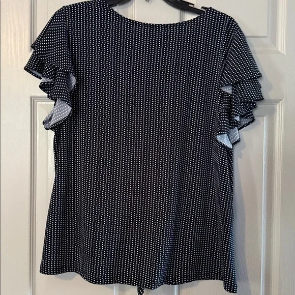 Adrianna Papell Black and White Polka Dot Tie-Front Ruffle Sleeve Top - Picture 3 of 3